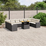 Loungeset 11-delig poly rattan zwart met kussens