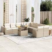 Tuinset 11-delig poly rattan beige met kussens