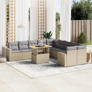 Tuinset poly rattan 11-delig beige met kussens