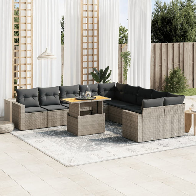 11-delige Loungeset met kussens poly rattan grijs