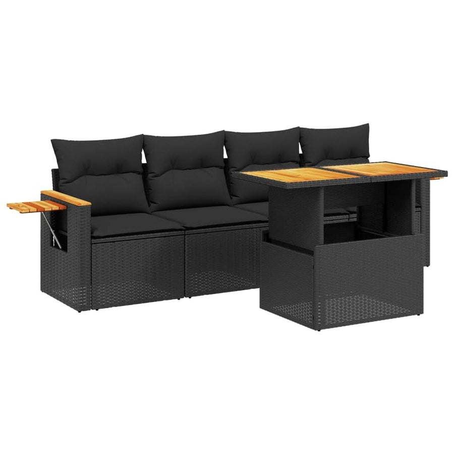 5-Delige Loungeset Met Kussens Poly Rattan Zwart