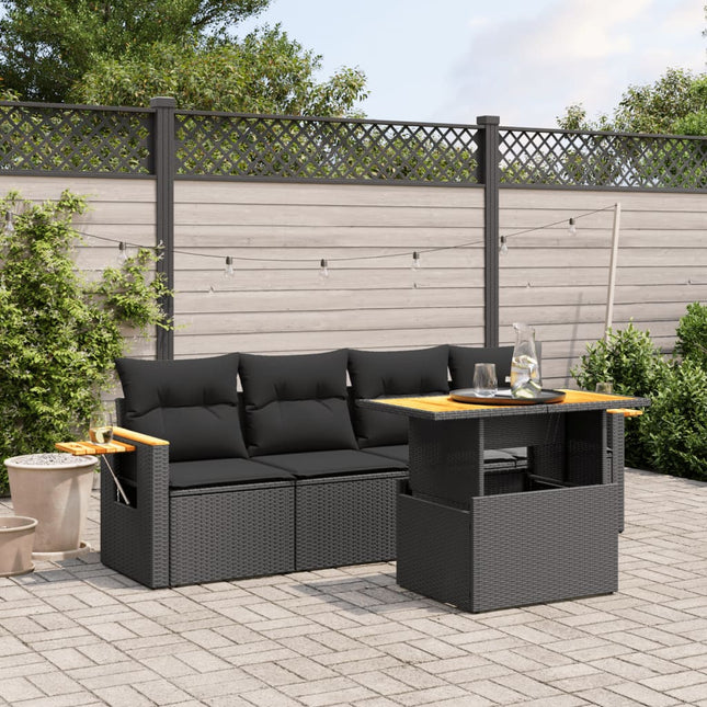 5-Delige Loungeset Met Kussens Poly Rattan Zwart