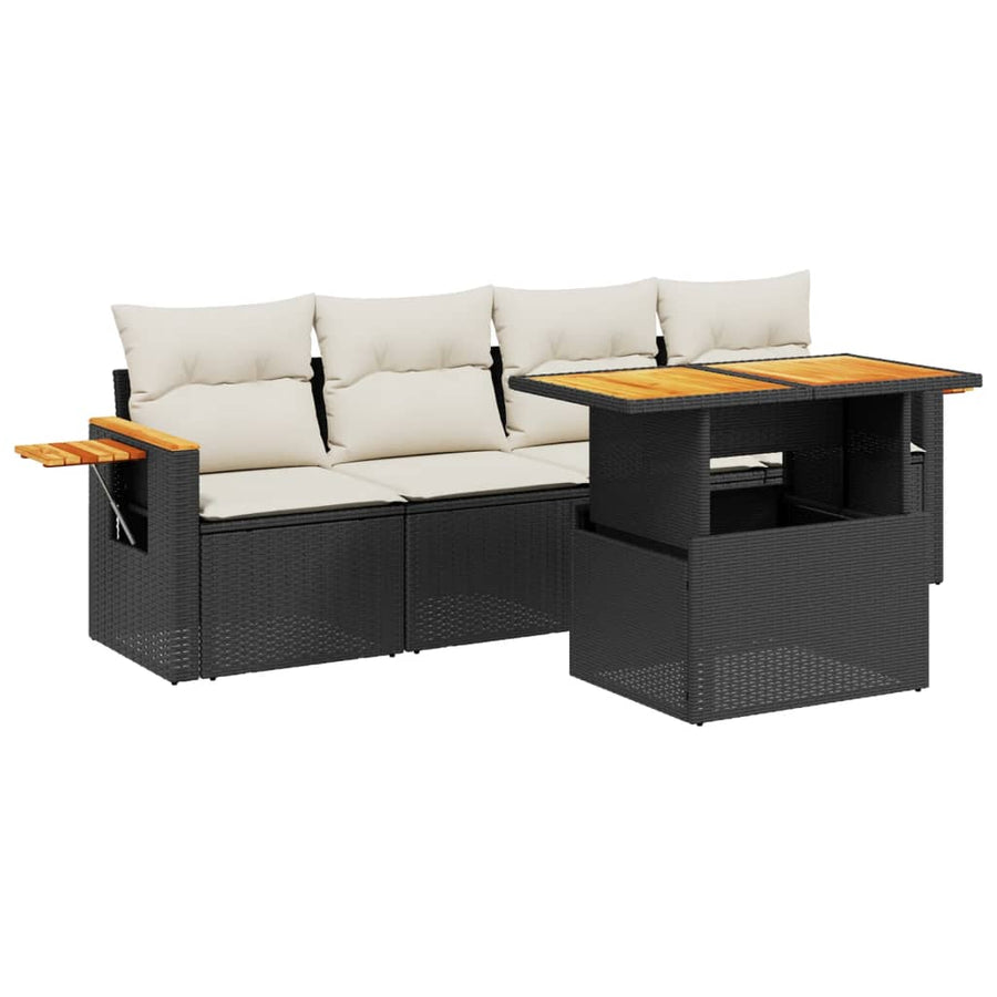 5-Delige Loungeset Met Kussens Poly Rattan Zwart