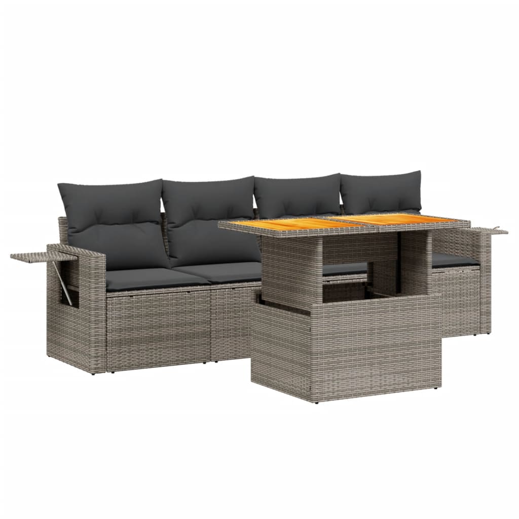 5-delige Loungeset met kussens poly rattan beige