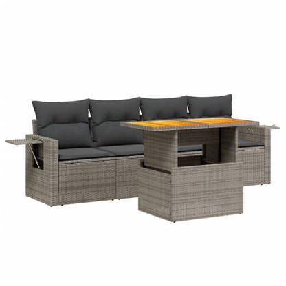 5-delige Loungeset met kussens poly rattan beige