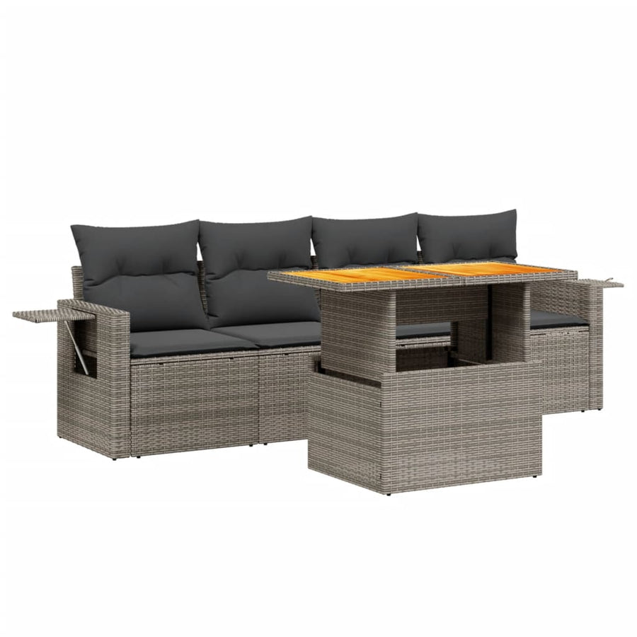 5-delige Loungeset met kussens poly rattan beige
