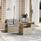 5-delige Loungeset met kussens poly rattan beige