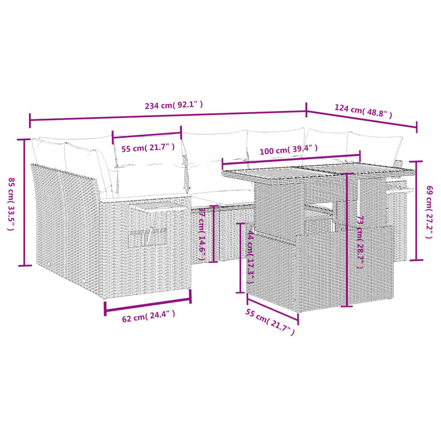 7-Delige Loungeset Met Kussens Poly Rattan Zwart