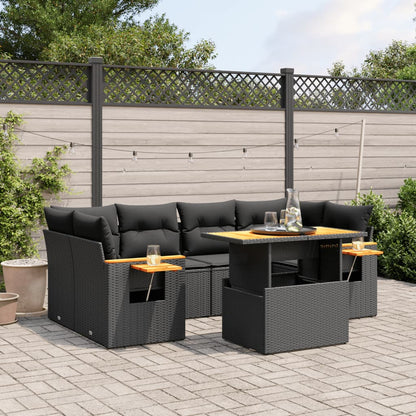 7-Delige Loungeset Met Kussens Poly Rattan Zwart