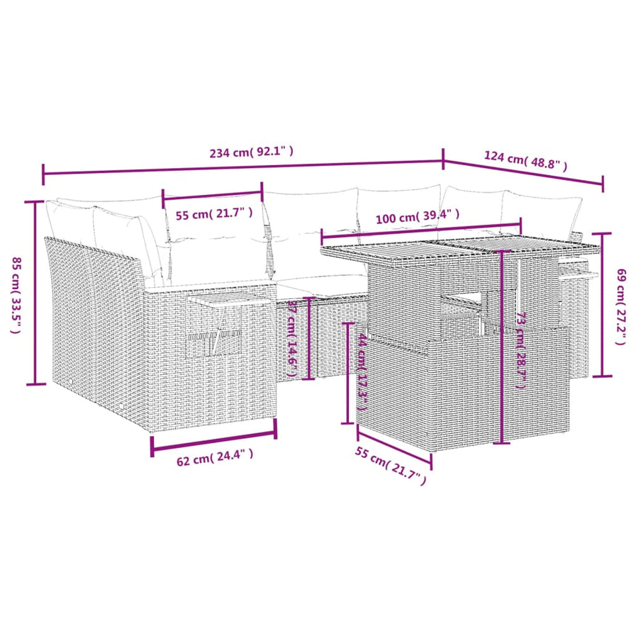 7-Delige Loungeset Met Kussens Poly Rattan Zwart