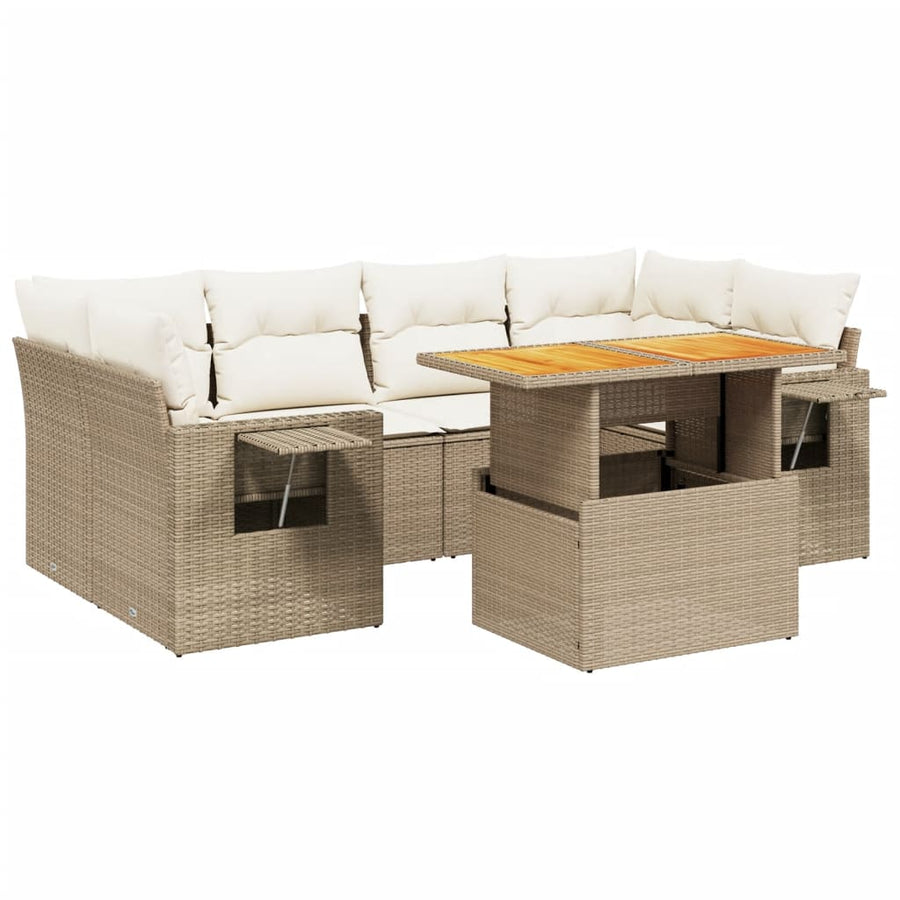 7-delige Loungeset met kussens poly rattan beige