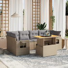 7-delige Loungeset met kussens poly rattan beige