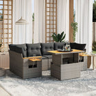 7-delige Loungeset met kussens poly rattan grijs