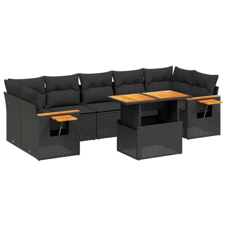 8-Delige Loungeset Met Kussens Poly Rattan Zwart