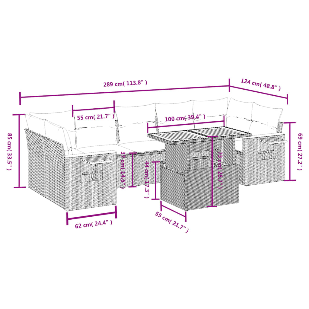 8-Delige Loungeset Met Kussens Poly Rattan Zwart