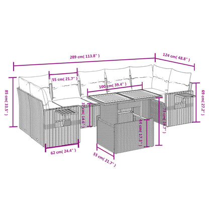 8-delige Loungeset met kussens poly rattan beige