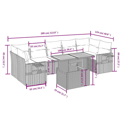 8-delige Loungeset met kussens poly rattan beige