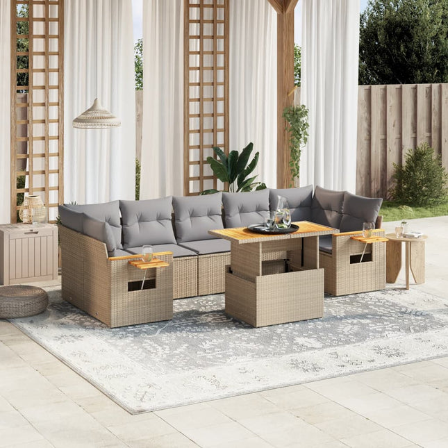 8-delige Loungeset met kussens poly rattan beige