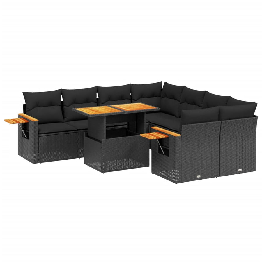8-Delige Loungeset Met Kussens Poly Rattan Zwart