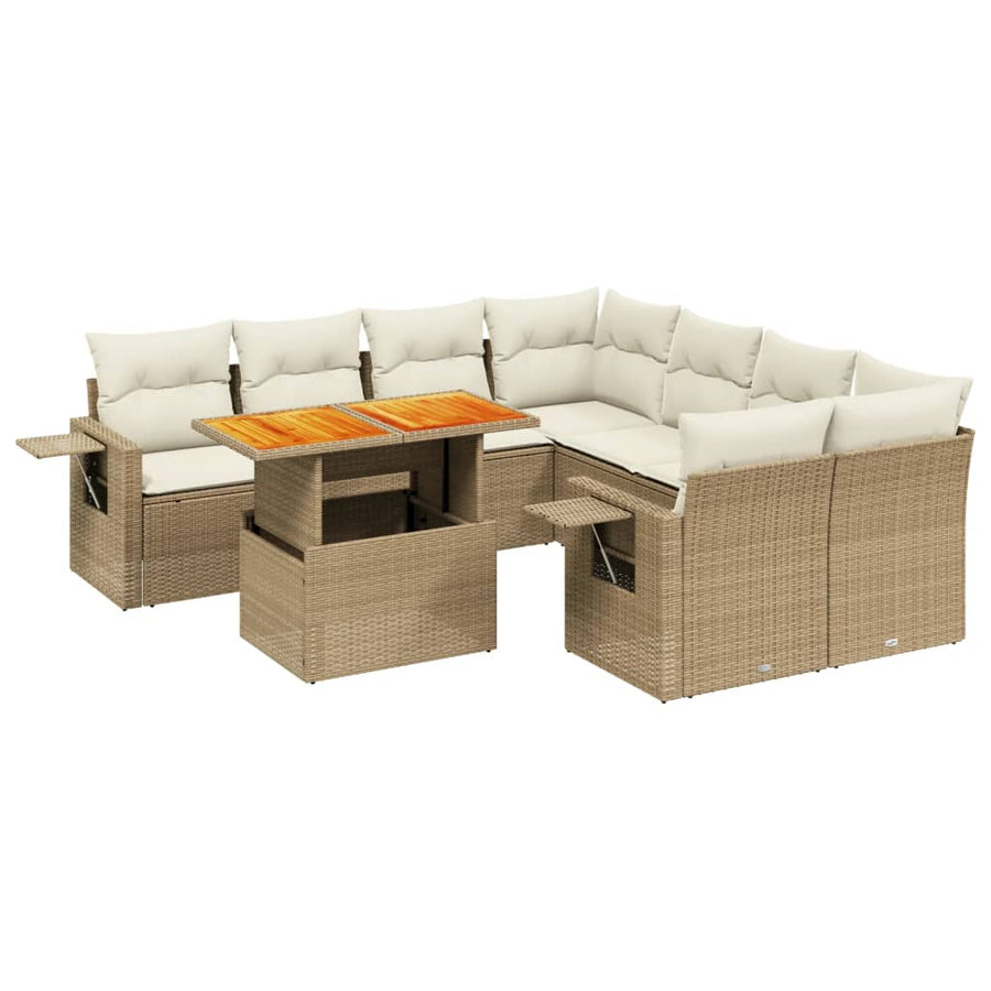 8-delige Loungeset met kussens poly rattan beige
