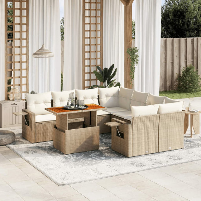 8-delige Loungeset met kussens poly rattan beige