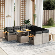 Loungeset 8-delig poly rattan grijs met kussens