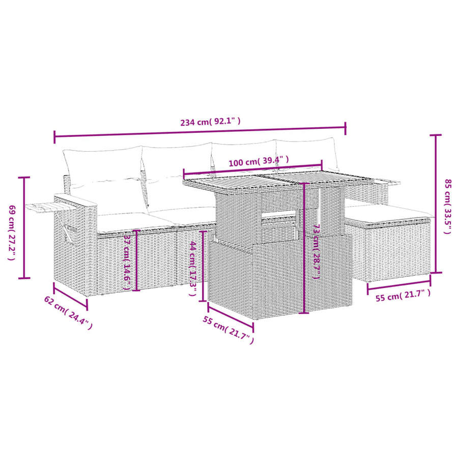 6-Delige Loungeset Met Kussens Poly Rattan Zwart