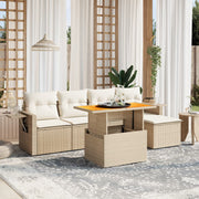Loungeset 6-delig poly rattan beige