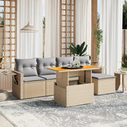 Loungeset 6-delig poly rattan beige