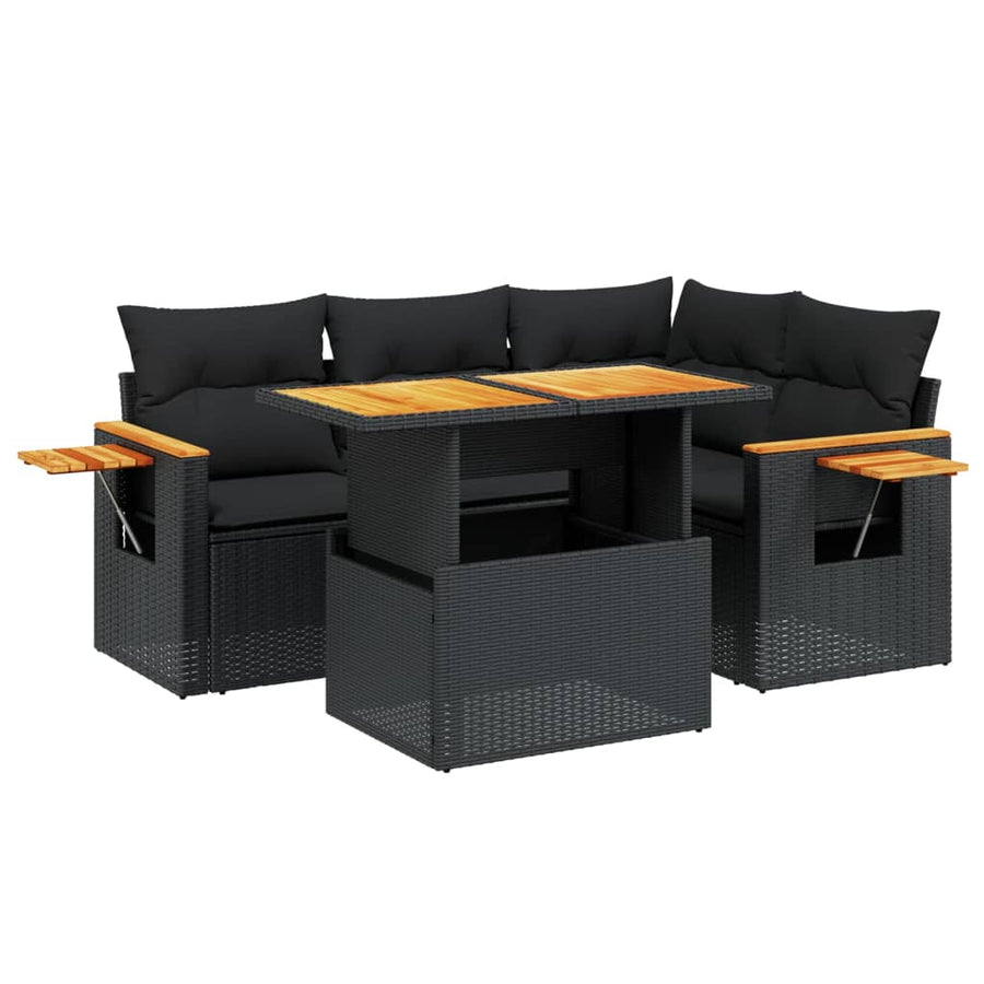 5-Delige Loungeset Met Kussens Poly Rattan Zwart