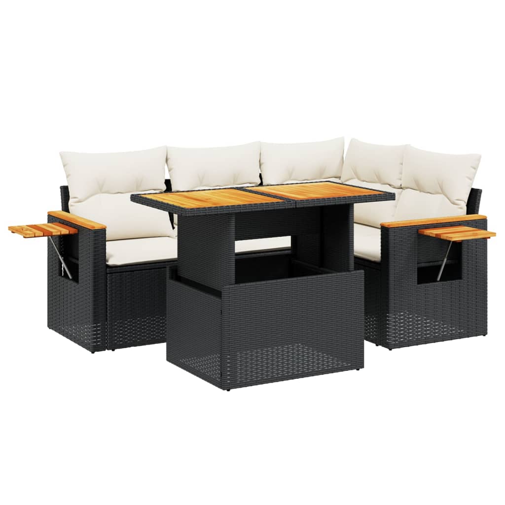 5-Delige Loungeset Met Kussens Poly Rattan Zwart