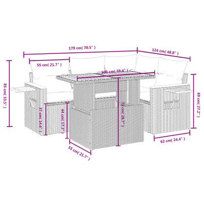 5-Delige Loungeset Met Kussens Poly Rattan Zwart