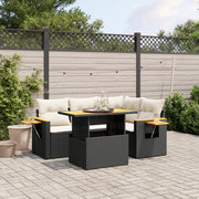 5-piece lounge set with cushions poly rattan black