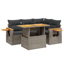 5-delige Loungeset met kussens poly rattan grijs