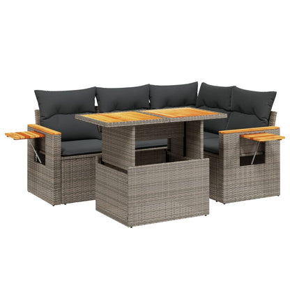 5-delige Loungeset met kussens poly rattan grijs