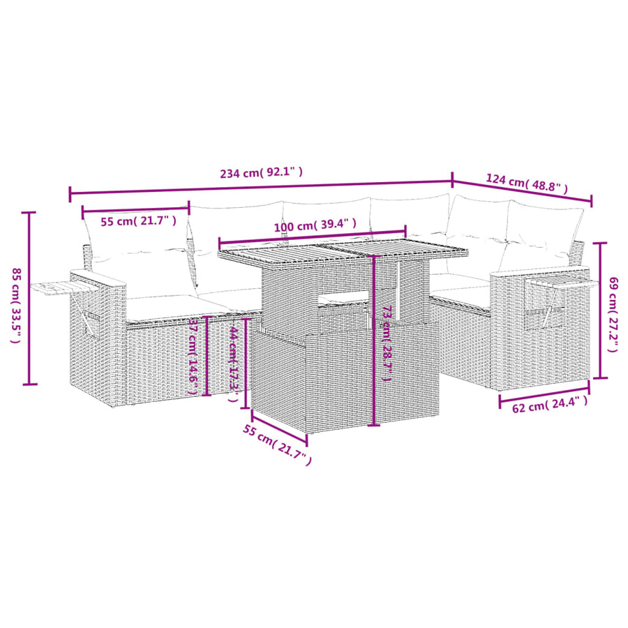6-Delige Loungeset Met Kussens Poly Rattan Zwart