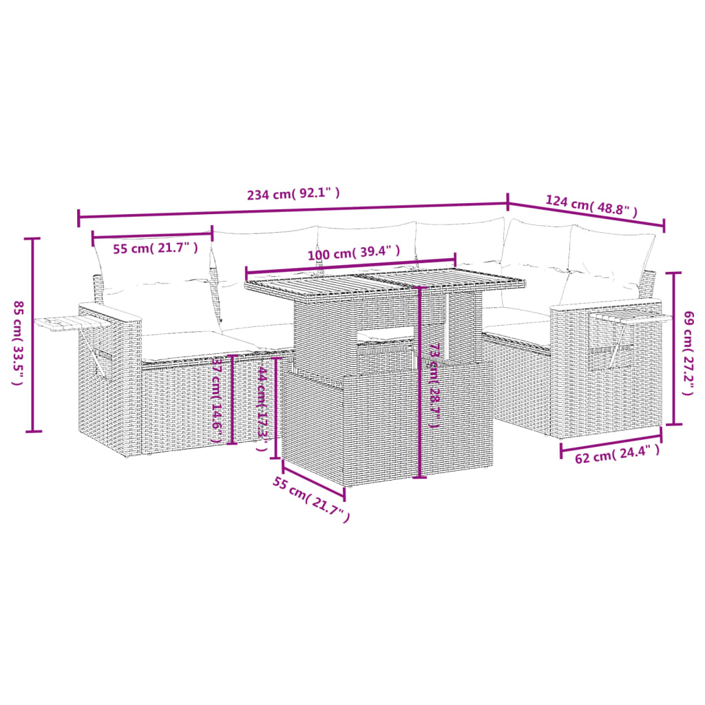 6-Delige Loungeset Met Kussens Poly Rattan Zwart