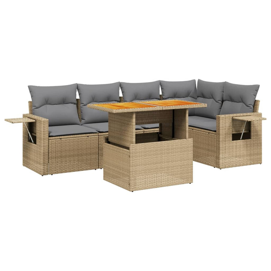 6-delige Loungeset met kussens poly rattan beige