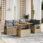 6-piece Lounge Set with cushions poly rattan beige