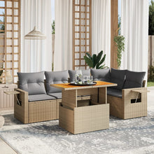 6-delige Loungeset met kussens poly rattan beige