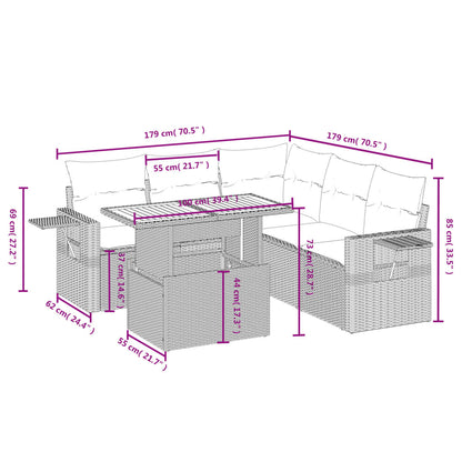 6-delige Loungeset met kussens poly rattan beige