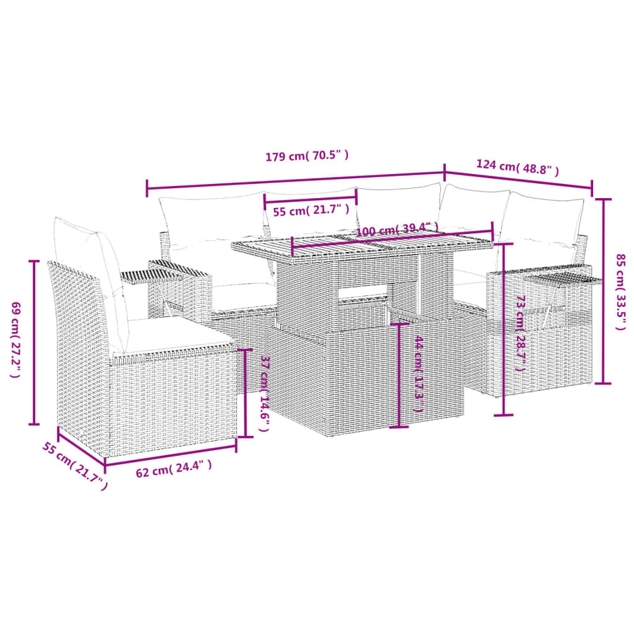 6-Delige Loungeset Met Kussens Poly Rattan Zwart