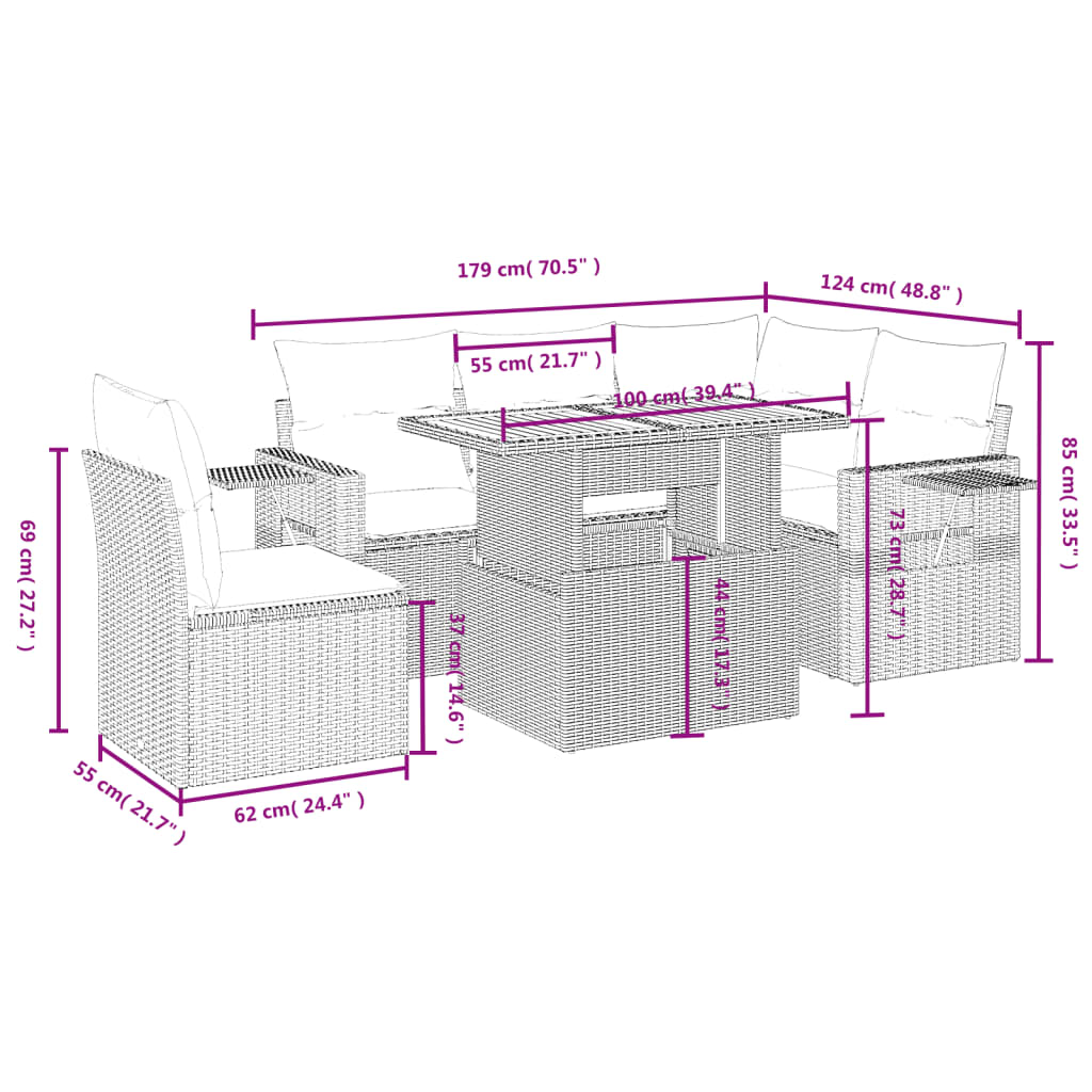 6-Delige Loungeset Met Kussens Poly Rattan Zwart