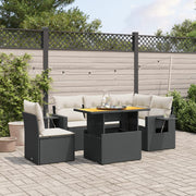 6-piece Lounge Set with cushions poly rattan black