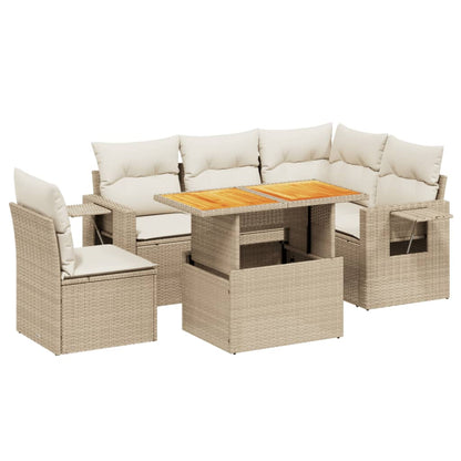 6-delige Loungeset met kussens poly rattan beige