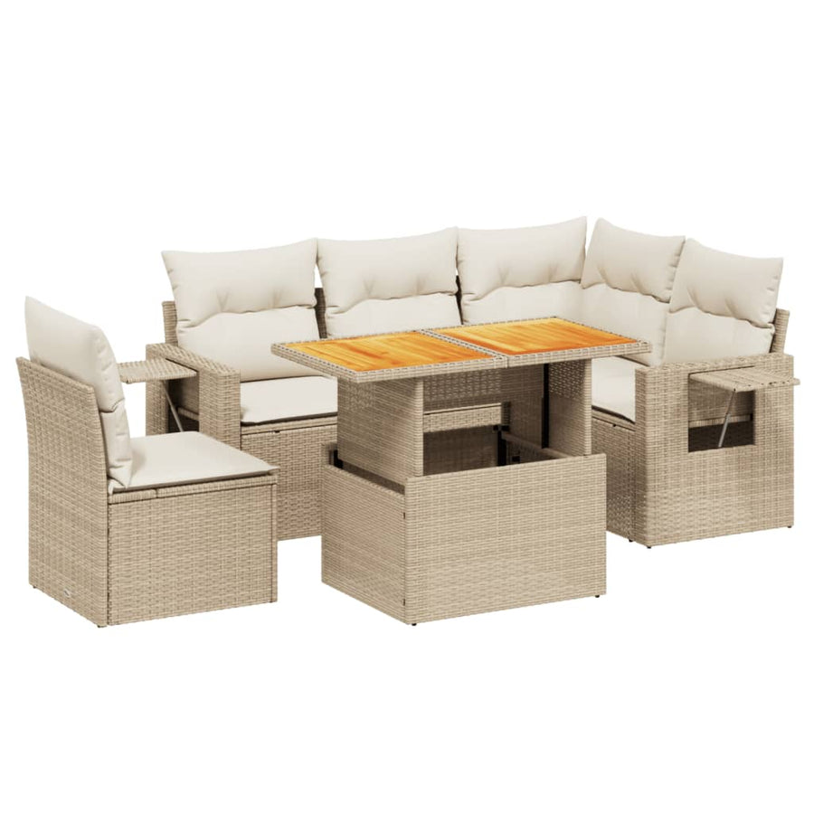 6-delige Loungeset met kussens poly rattan beige