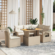 Loungeset 6-delig poly rattan beige acaciahout