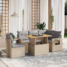 6-piece Lounge Set with cushions poly rattan beige