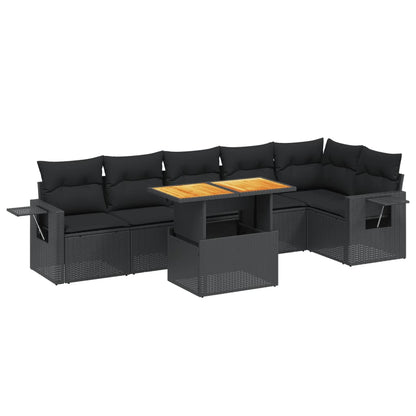 7-Delige Loungeset Met Kussens Poly Rattan Zwart