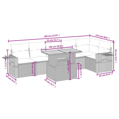 7-Delige Loungeset Met Kussens Poly Rattan Zwart